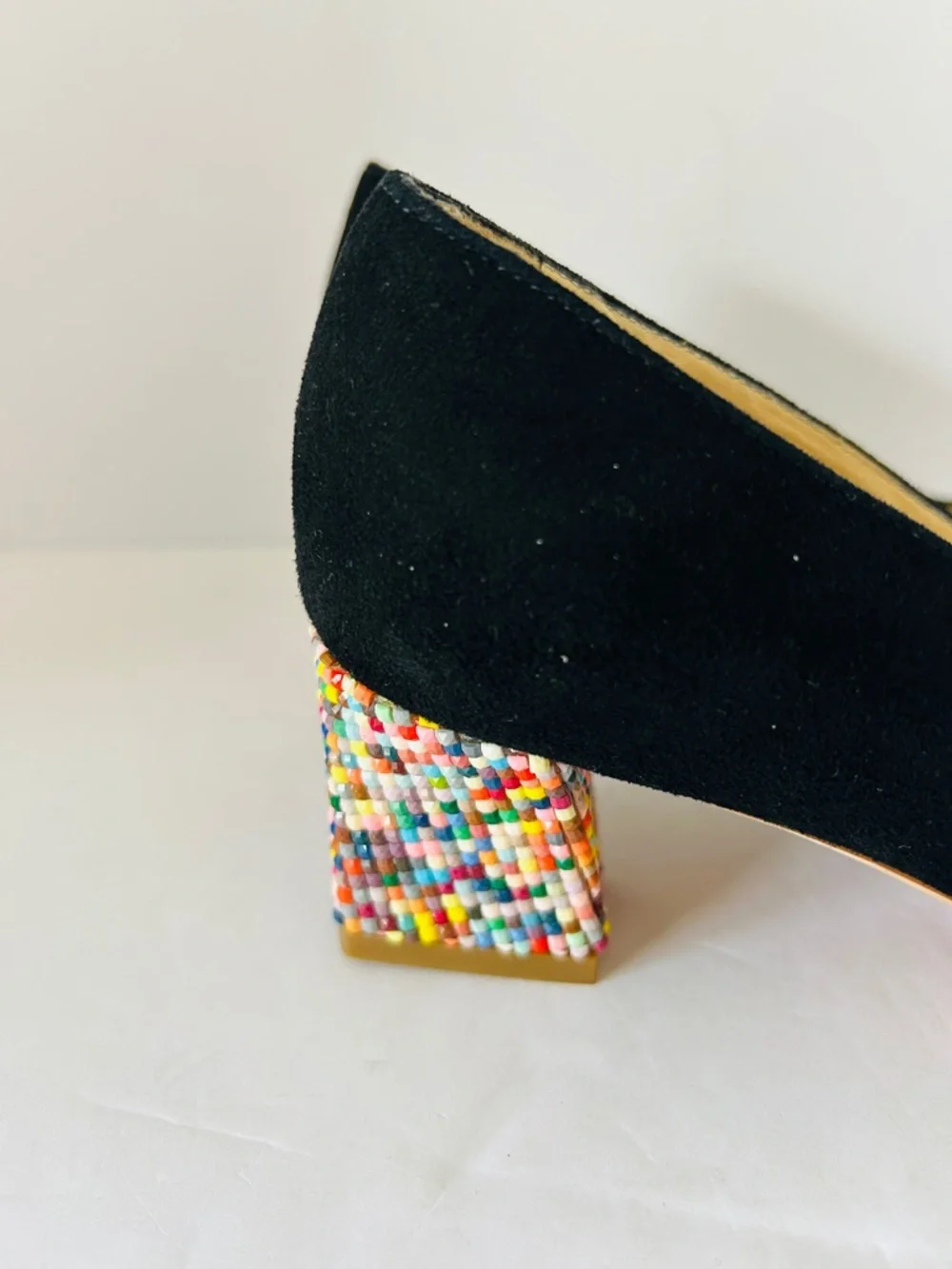 Diane B Milano Black Suede Pumps Beaded Low Heels Pointed Toe EU35 Size US 5